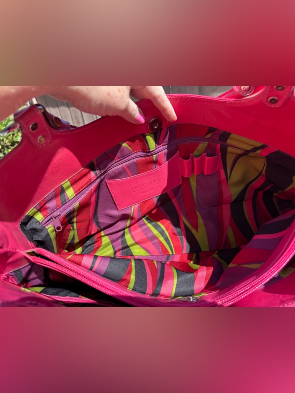 Nordstrom’s Pink Leather Shoulder Tote with Front Buckle Pockets - Picture 9 of 11